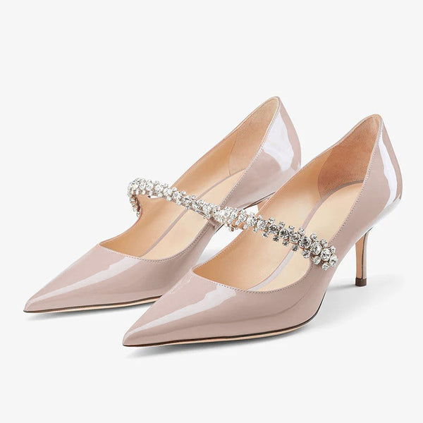 Crystal-Embellished Patent Leather Heels