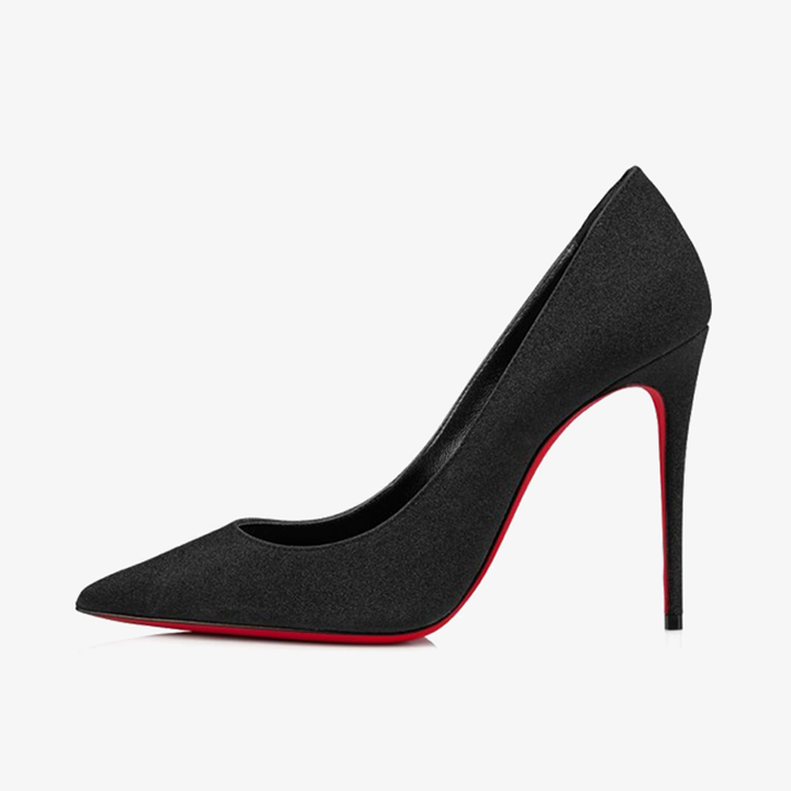 Black Glitter Suede Pointed-Toe Pump - ARNO CONTI