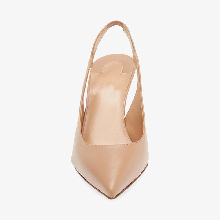 Nude Leather Scalloped Slingback Pumps - ARNO CONTI