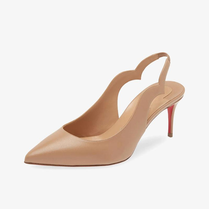 Nude Leather Scalloped Slingback Pumps - ARNO CONTI