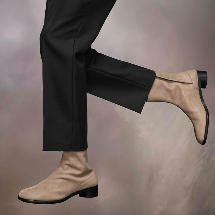 Beige Split-Toe Calf Leather Ankle Boots - Arno Conti Shoe