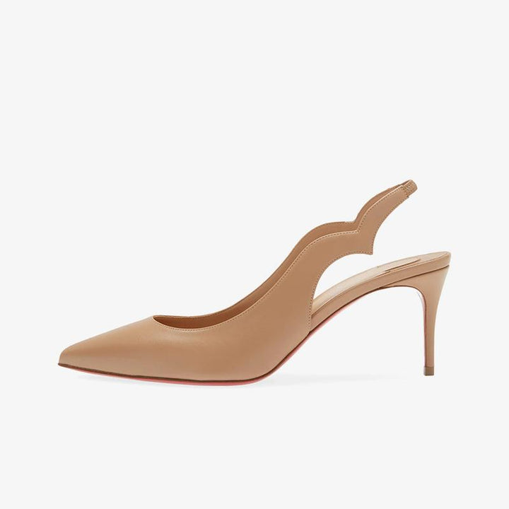 Nude Leather Scalloped Slingback Pumps - ARNO CONTI