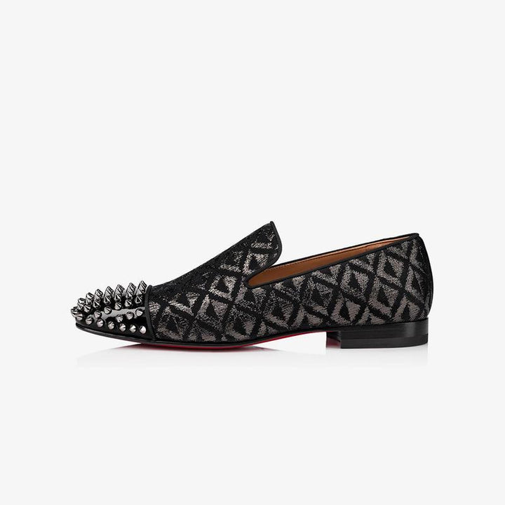 Black Glitter Slip-on Loafer Spikes Rivets - ARNO CONTI