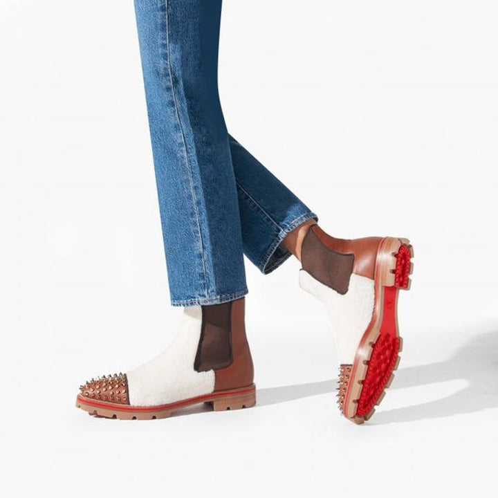 White and Brown Leather Spikes Sneakers - ARNO CONTI